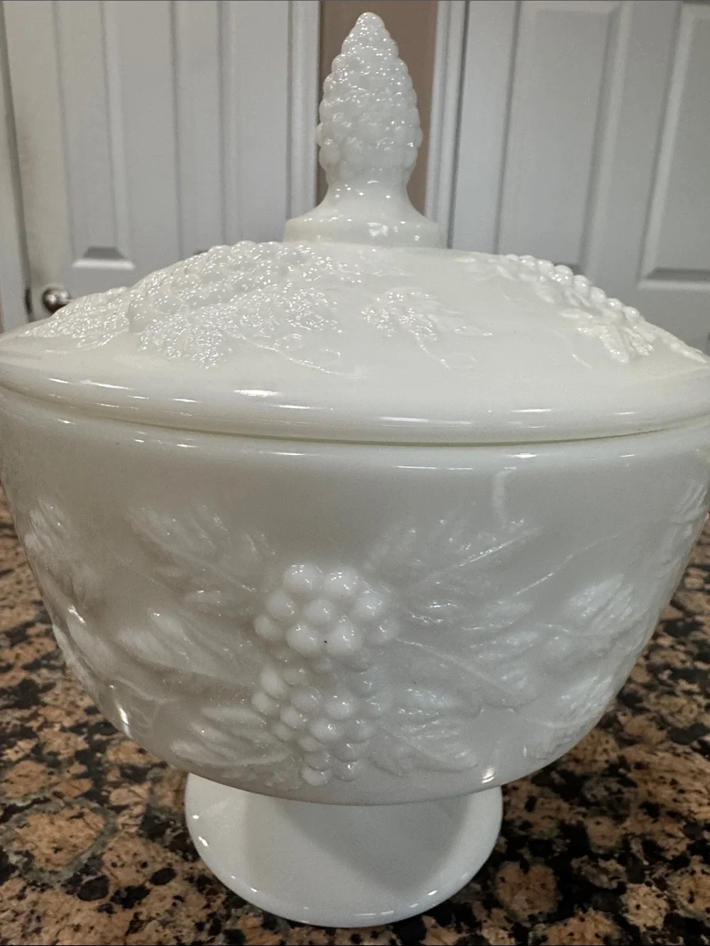 White Pedestal Covered Compote - Elegant Milk Glass Serving Bowl